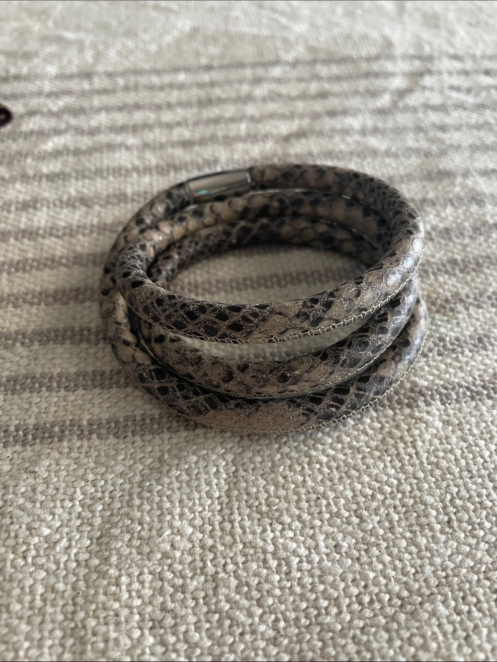 Brighton Coiled Snake-Print Wrap Bracelet in Taupe and Black
